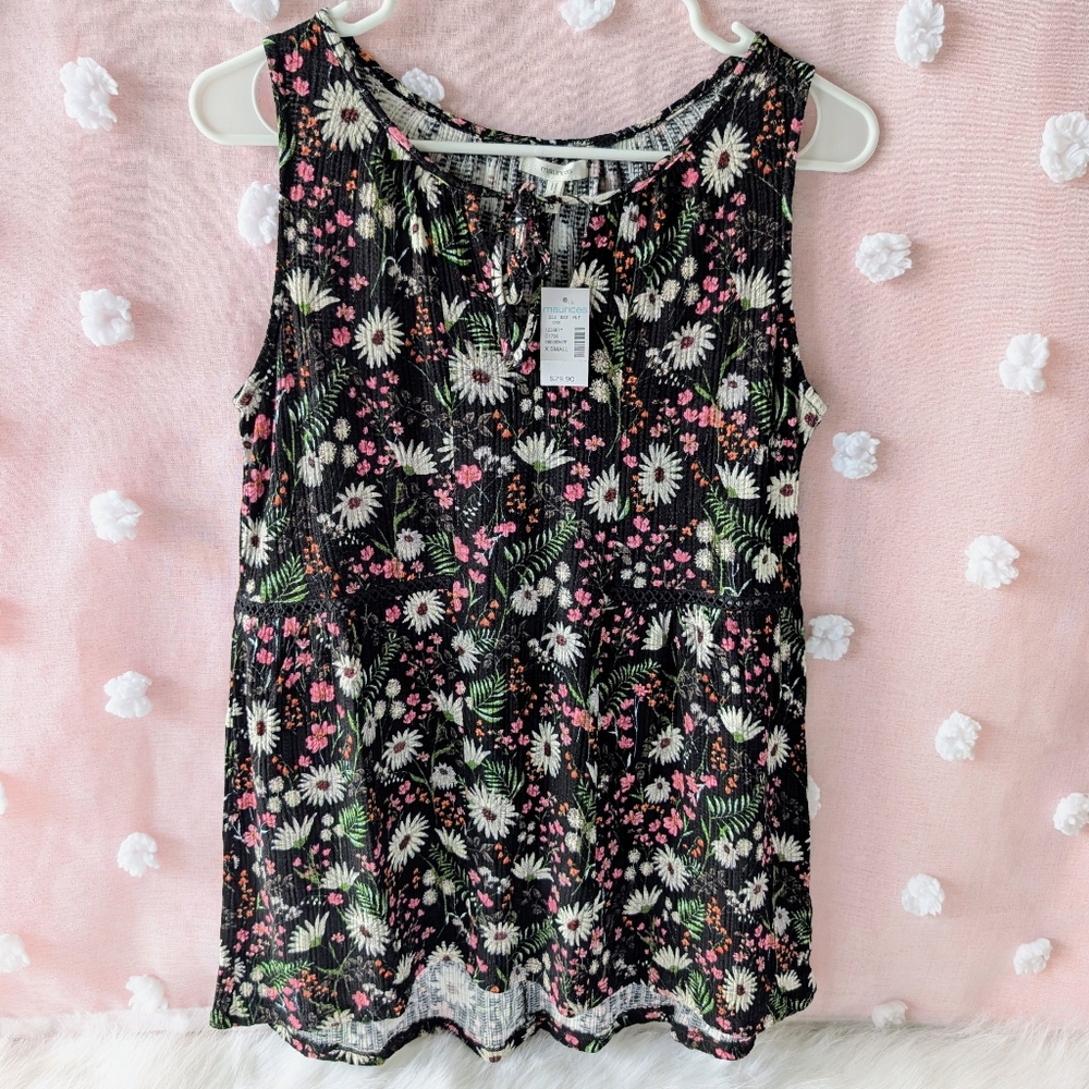 Maurices, Black Floral, Flowy Tank, Womens, X-Small, New With Tags